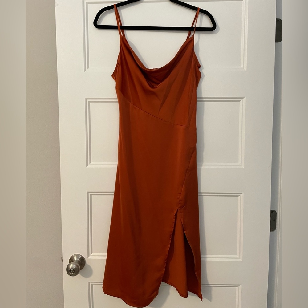 Burnt orange, silky, dress, size small